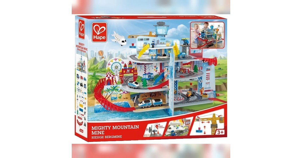 Pista de tren de madera multinivel Hape Mighty Mountain Mine