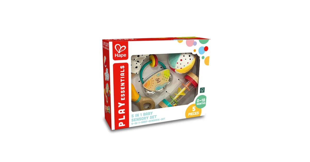 Set de Sonajeros Sensoriales 5 en 1 Hape Play Essentials (0 a 18 meses)